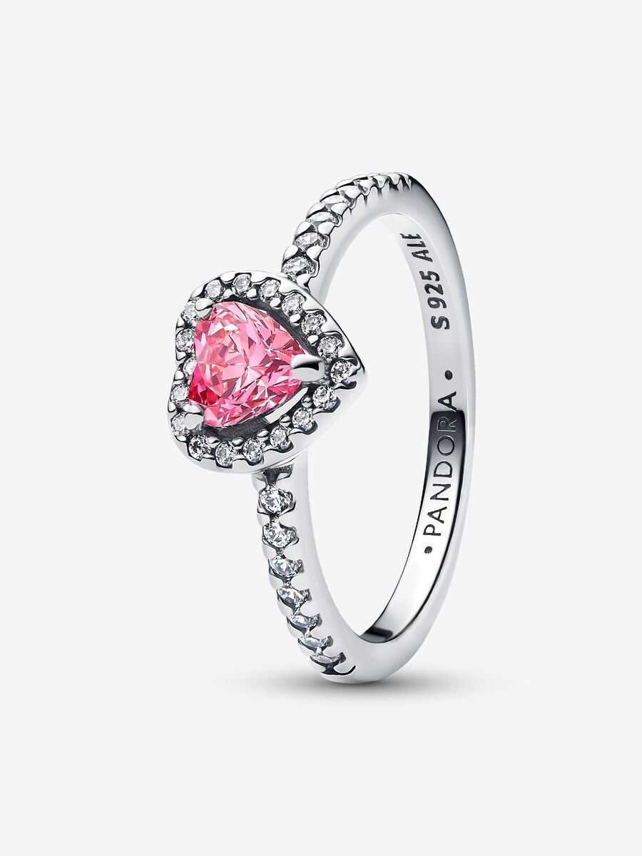 Anillo Corazón Rosa Elevado Pandora