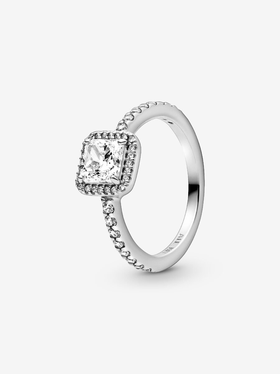 Anillo Cuadrado Halo con Brillo Pandora