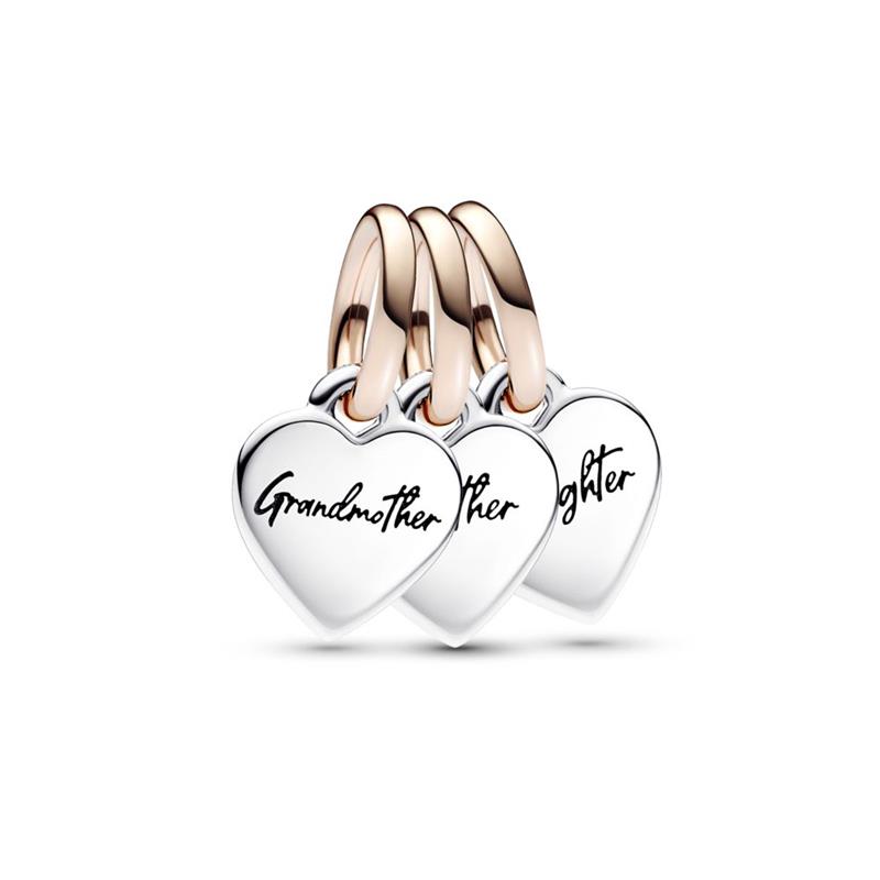 Charm Colgante Pandora Divisible Triple corazones Generación Familia