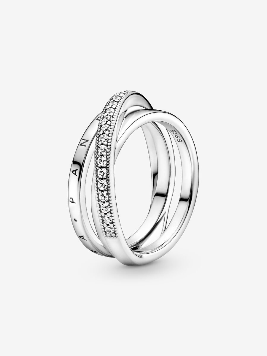 Anillo Cruzado Triple Alianza en Pavé Pandora