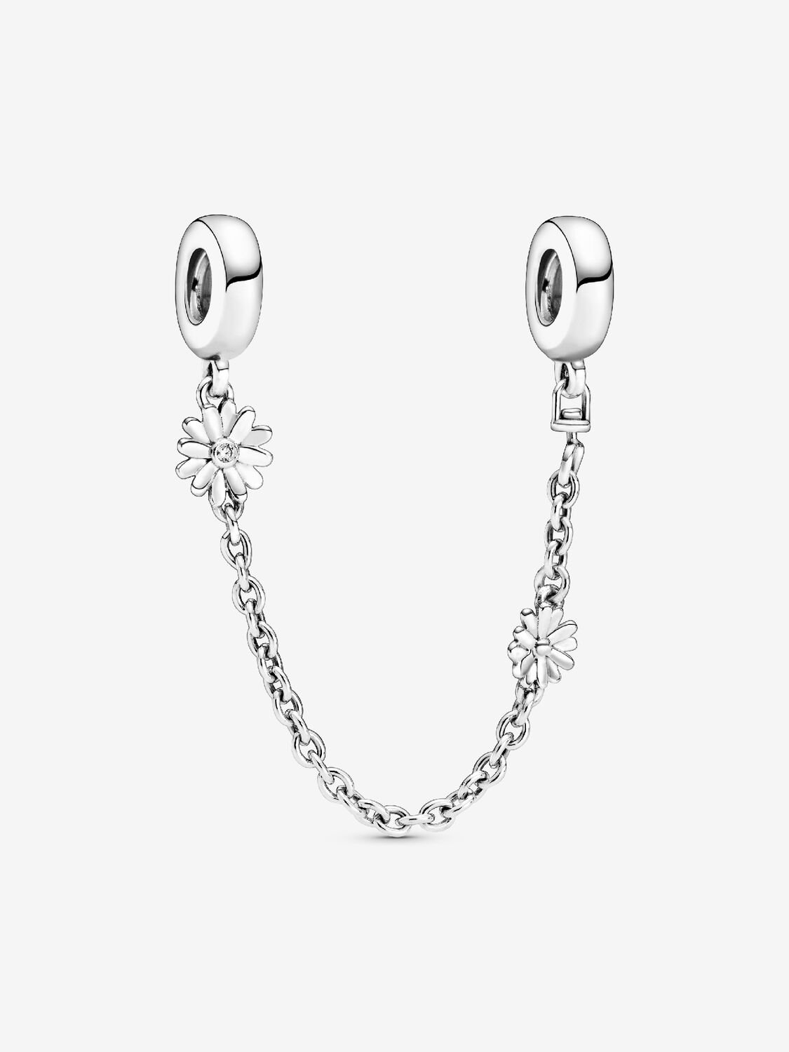 Charm Cadena de Seguridad de Margaritas Plata de primera ley