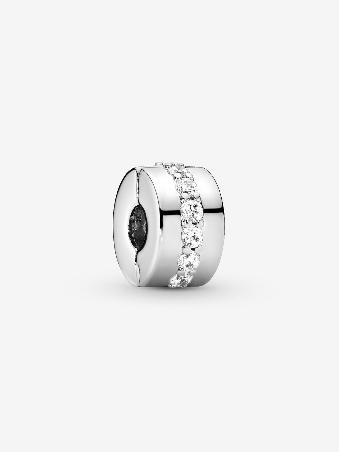 Charm de Clip Fila Brillante Transparente Plata de primera ley