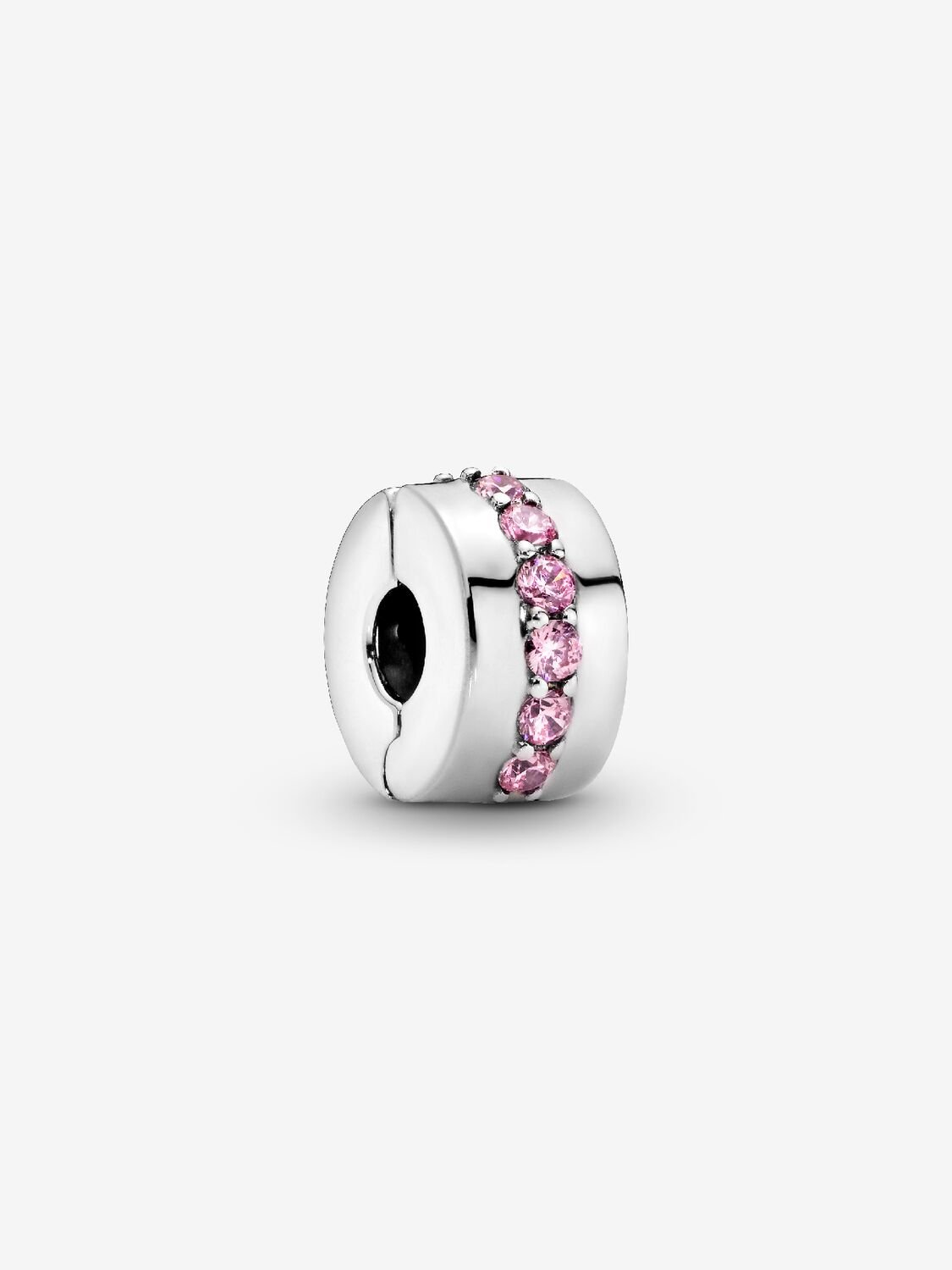 Charm de Clip Filas Brillantes Rosa Plata de primera ley