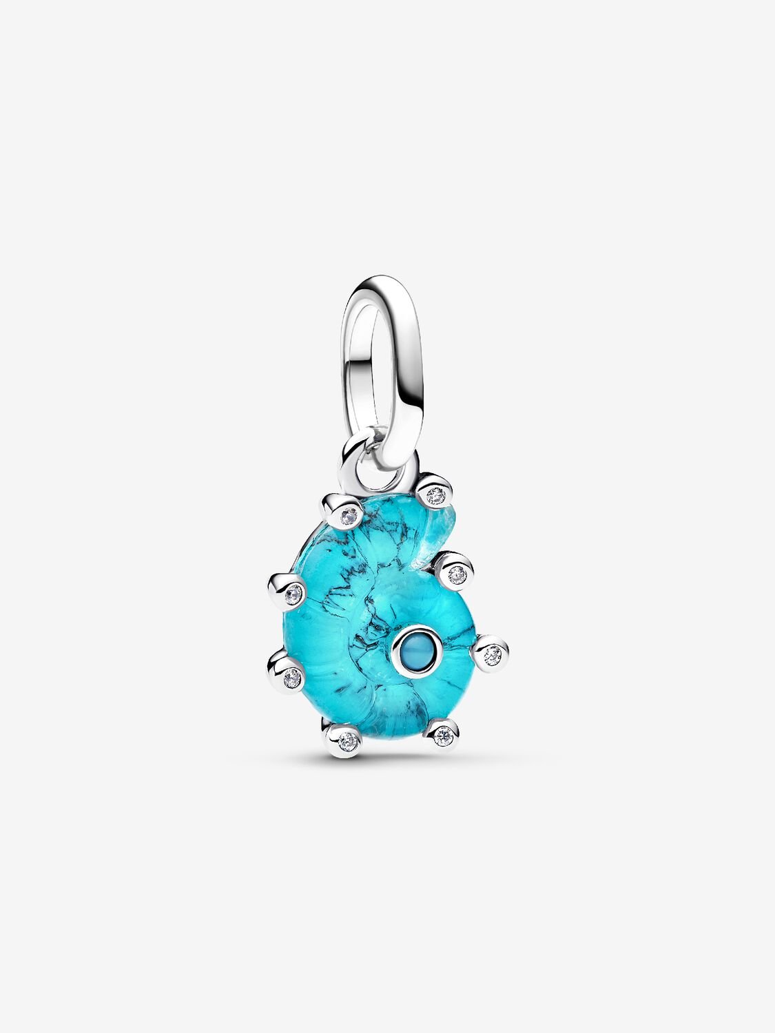 Charm Colgante Caracola de Cristal de Murano Azul Plata de primera ley