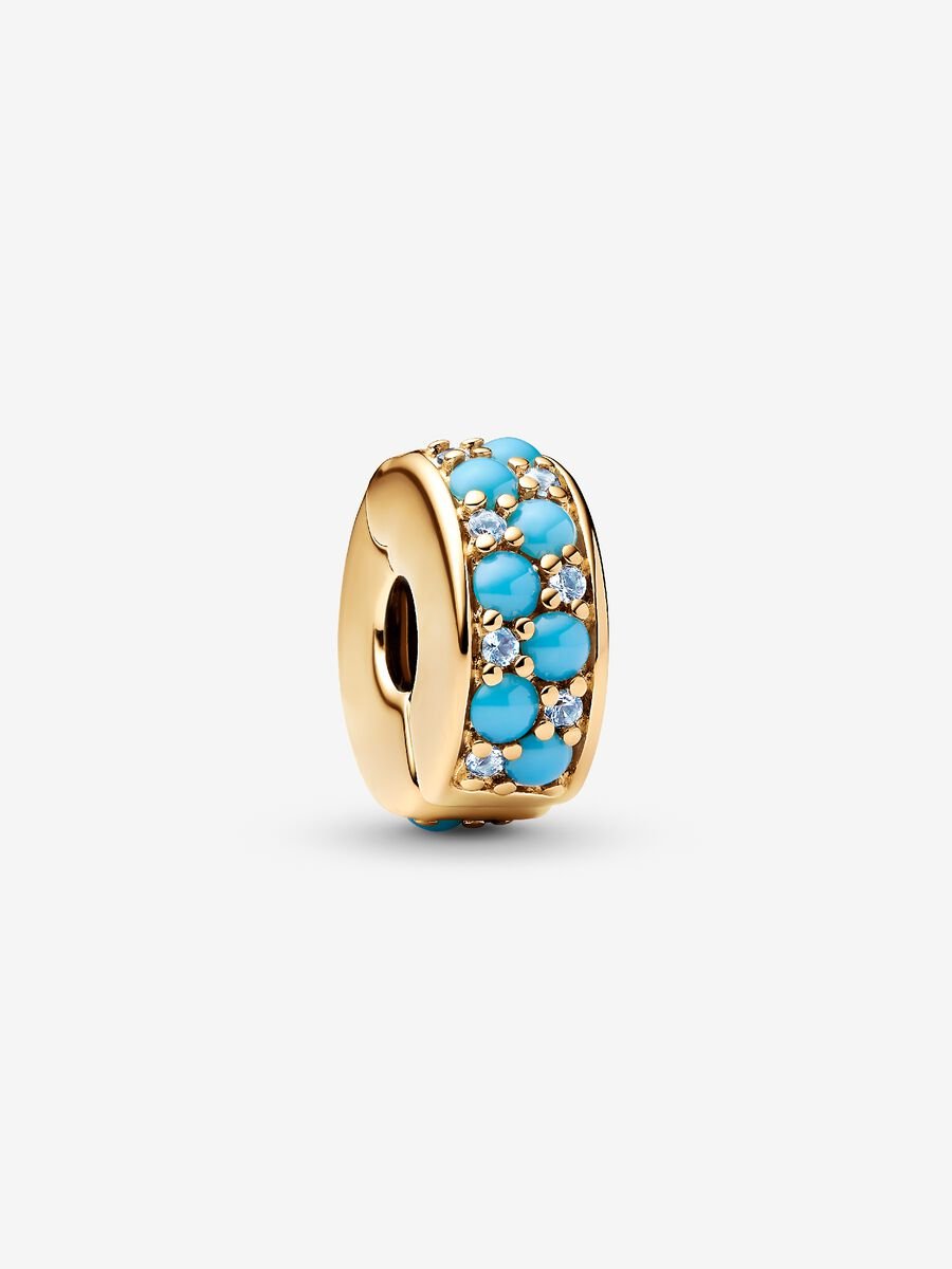 Charm de Clip Azul Agua Recubrimiento en oro de 14k