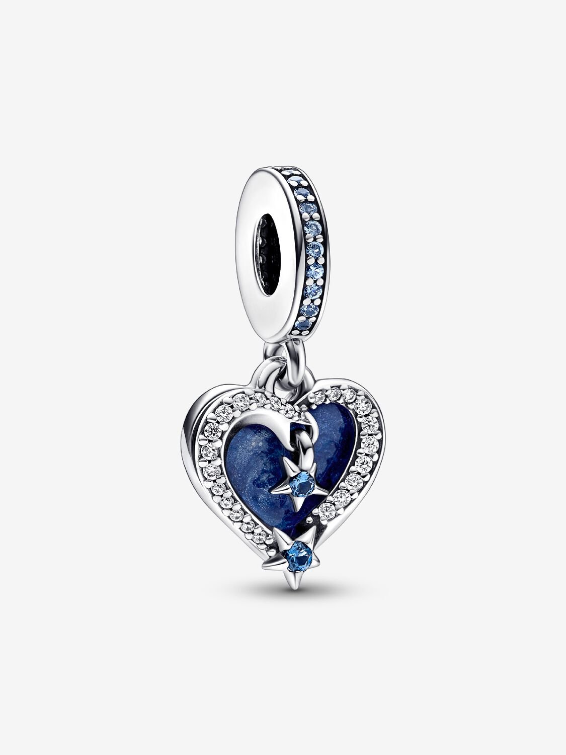 Charm Colgante Doble Corazón Estrella Fugaz Celestial Plata de primera ley