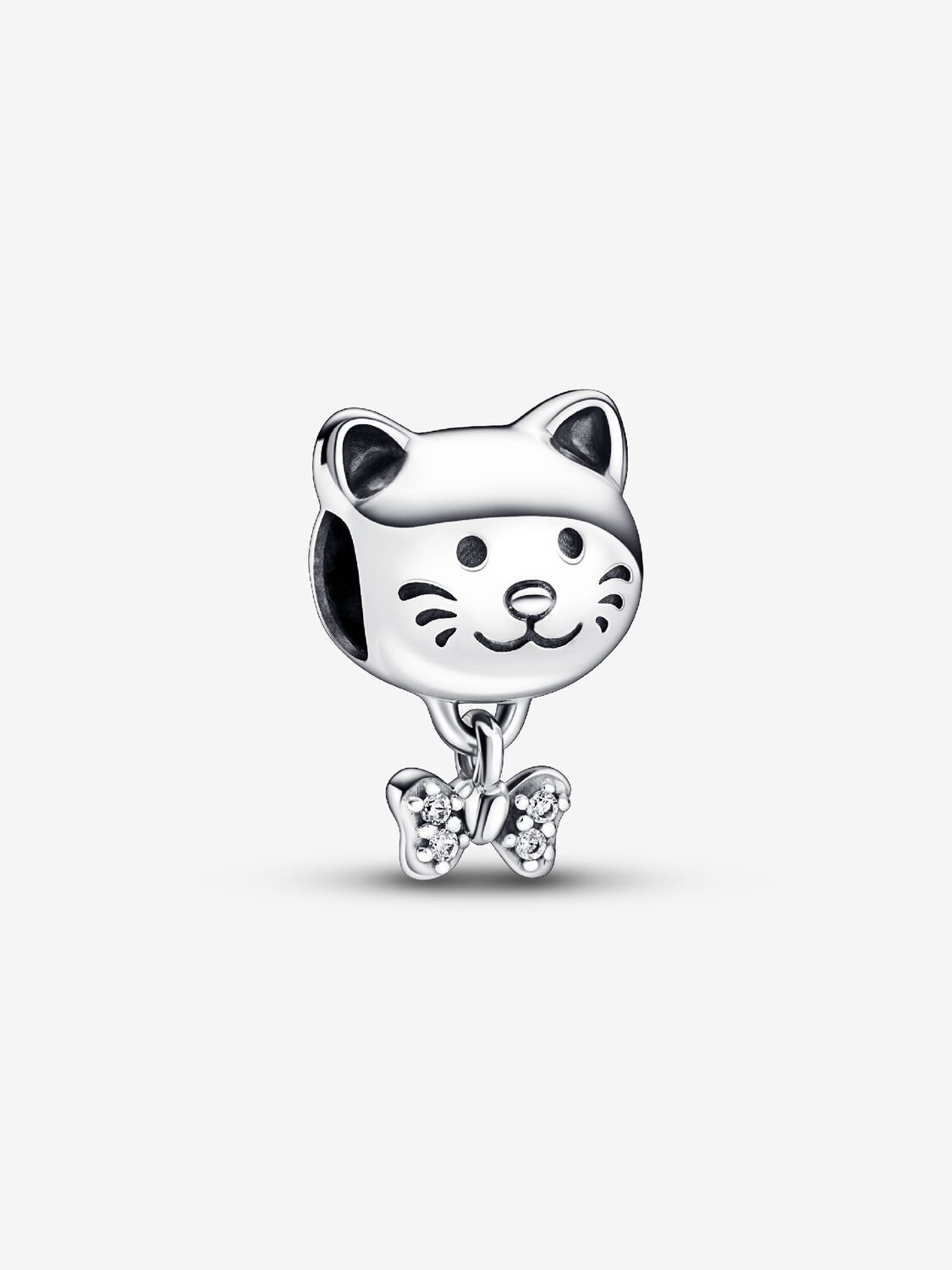 Charm Mascota Gato y Lazo Plata de primera ley