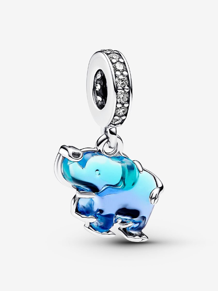 Charm Colgante de Cristal de Murano Azul Elefante Pandora