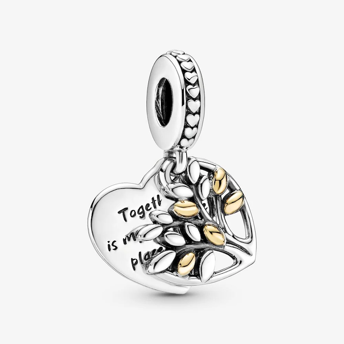 Charm Colgante de Corazón con Árbol Genealógico en dos tonos Pandora