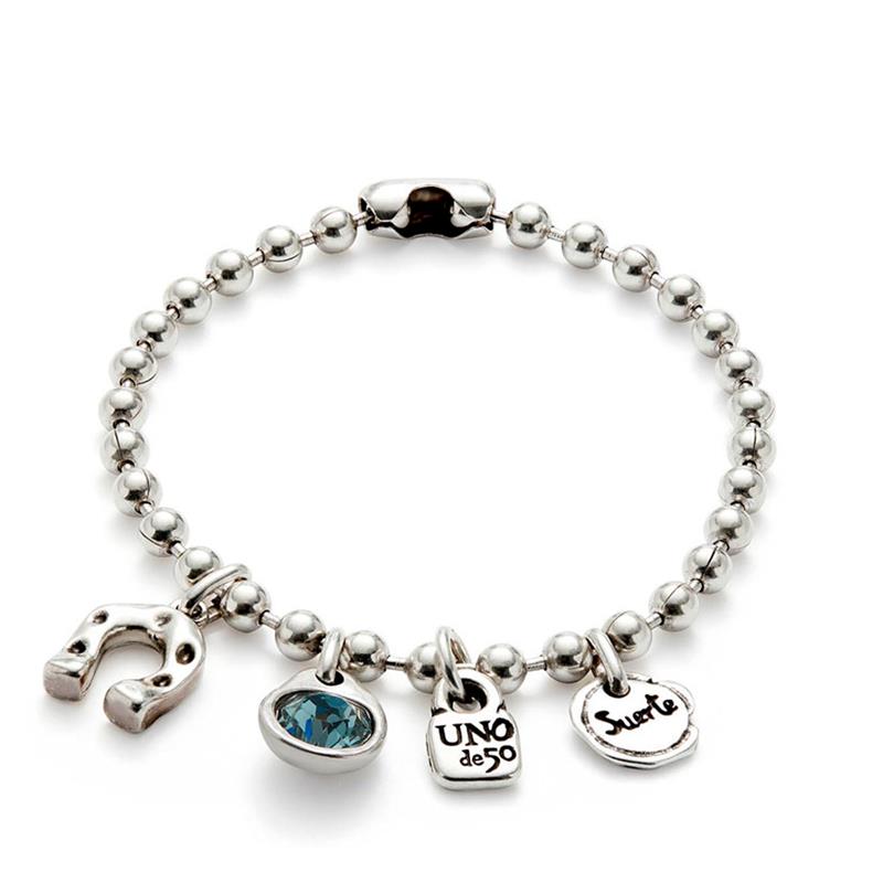 Pulsera UNOde50 Ser Único Baño Plata y Cristal Azul