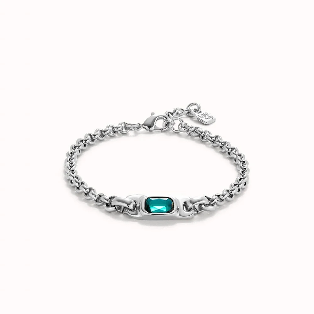 Pulsera de cadena bañada en plata de ley con cristal verde UNOde50