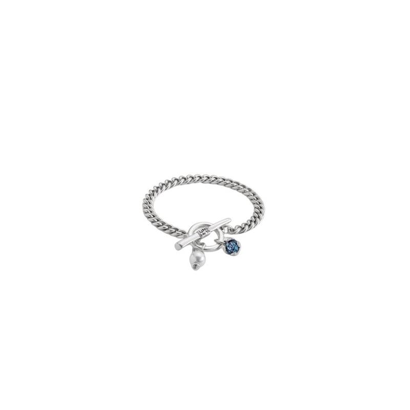 Pulsera UNOde50 Two Expearltional Baño Plata, Perla y Cristal Azul