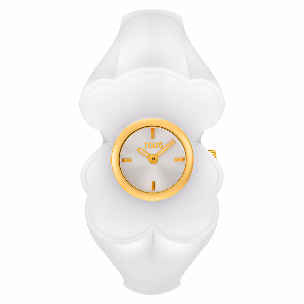 Reloj analógico de acero dorado y policarbonato blanco T. M Bear Folks