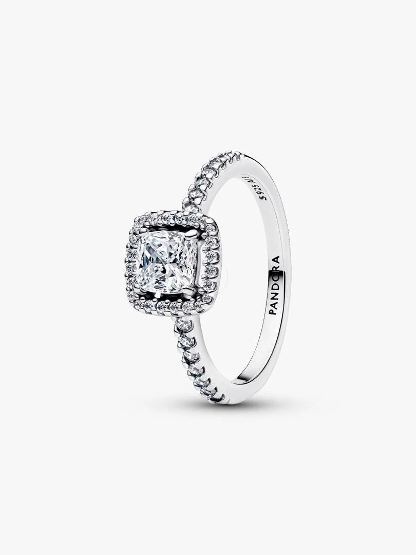 Anillo Halo Cuadrado Brillante