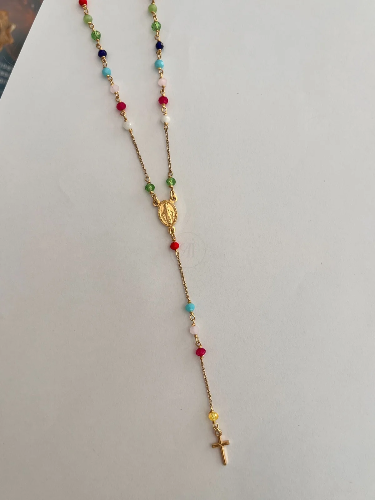 Rosario Multicolor Plata Chapada en Oro 18k