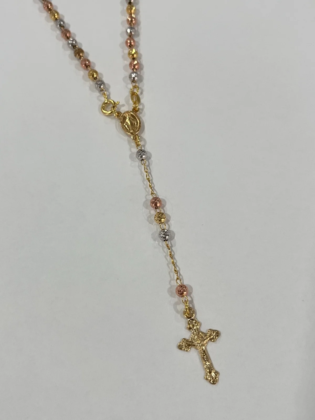 Rosario Tricolor Plata Chapada Oro 18k