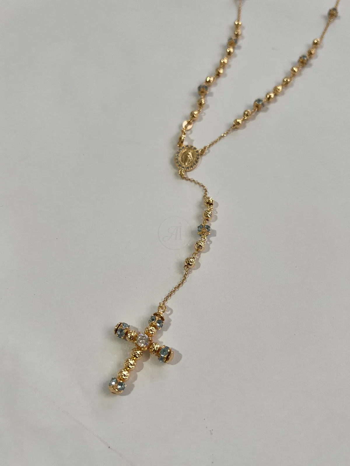 Rosario Plata Chapada Oro 18k Agua Marina