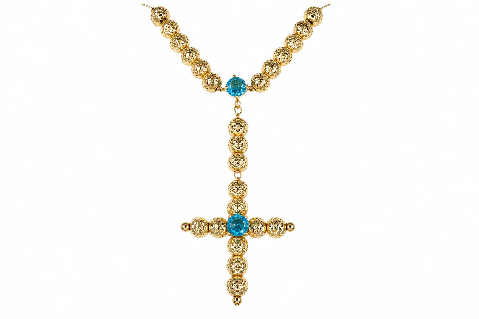 Collar Cruz Aguamarina Plata Chapada Oro 18K