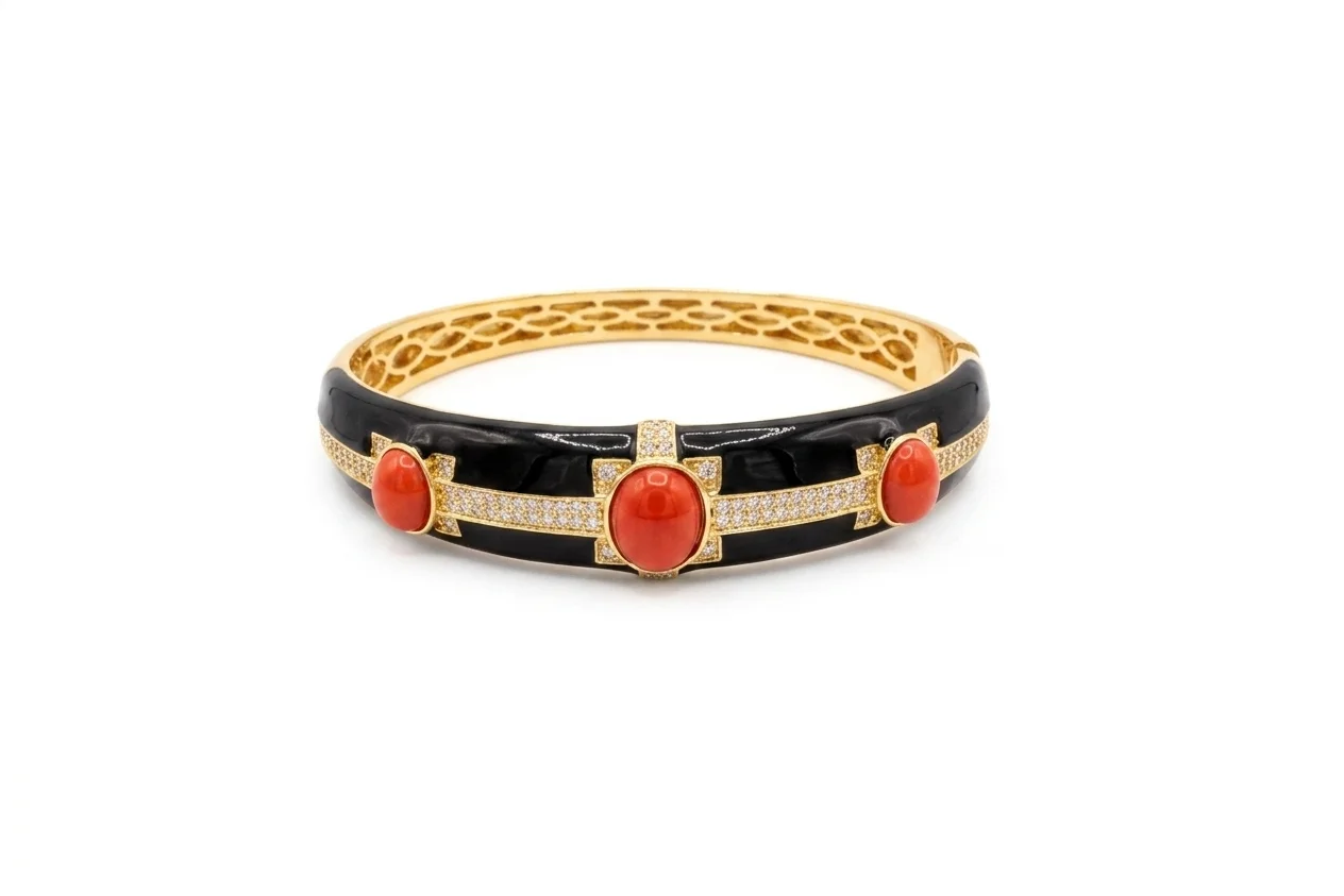Pulsera Coral Acero Chapado en Oro 18K