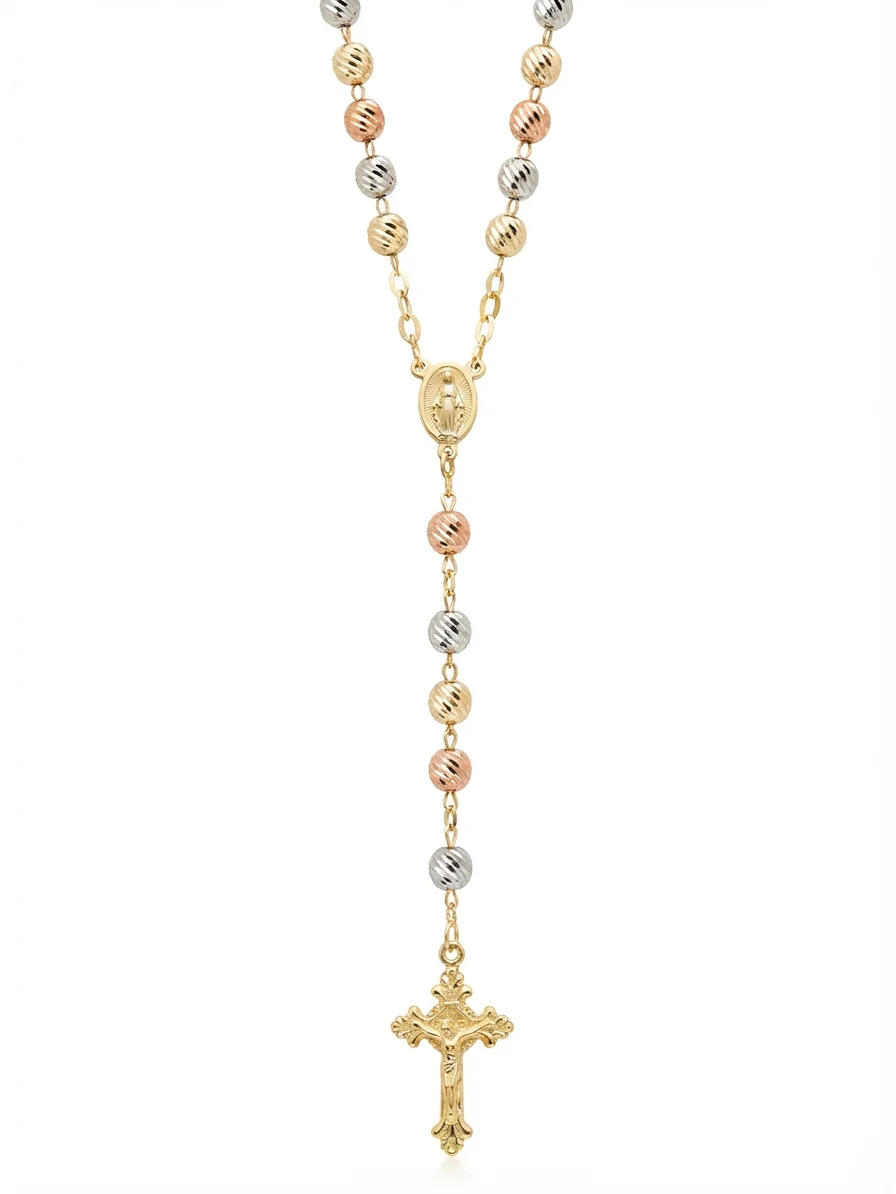 Rosario Tricolor Plata Chapada Oro 18K