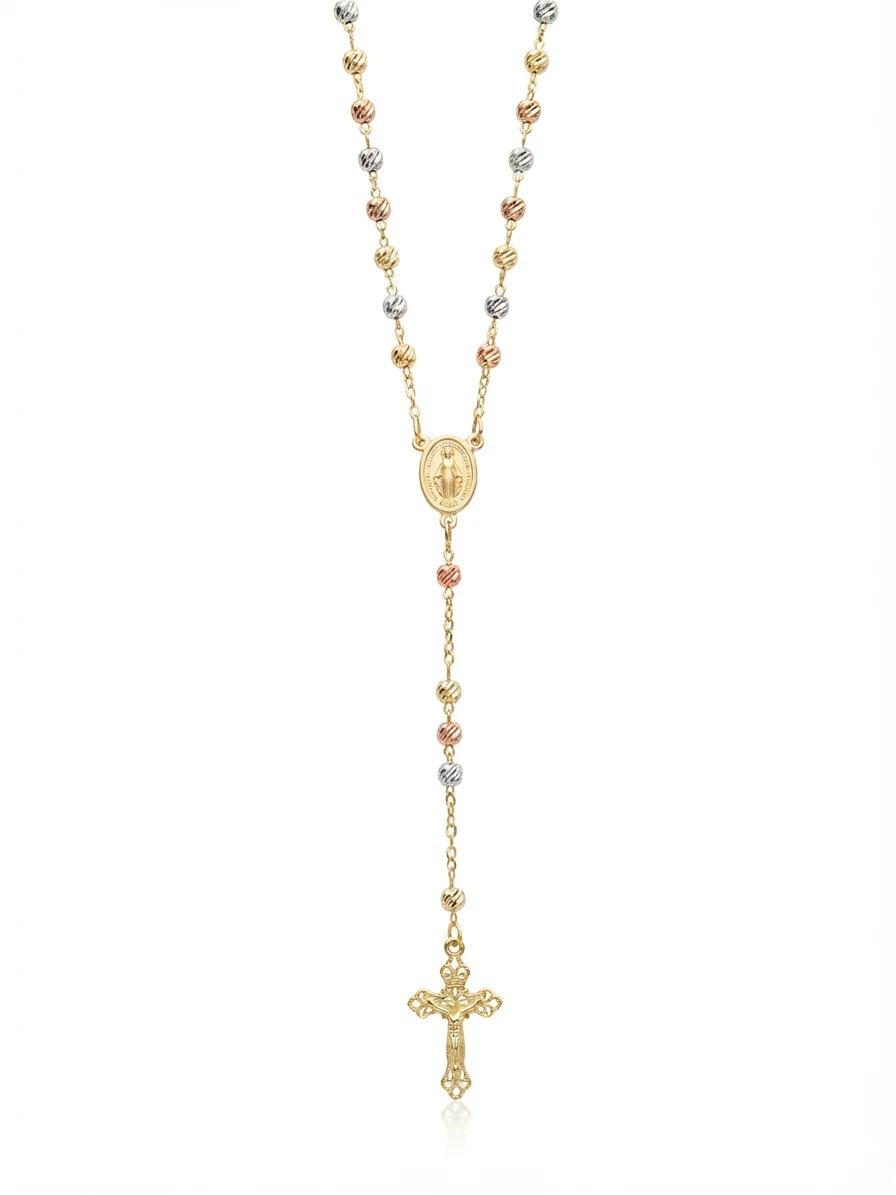 Rosario Tricolor Plata Chapada en Oro 18K