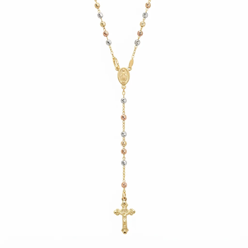 Rosario Tricolor Plata Chapada Oro 18K