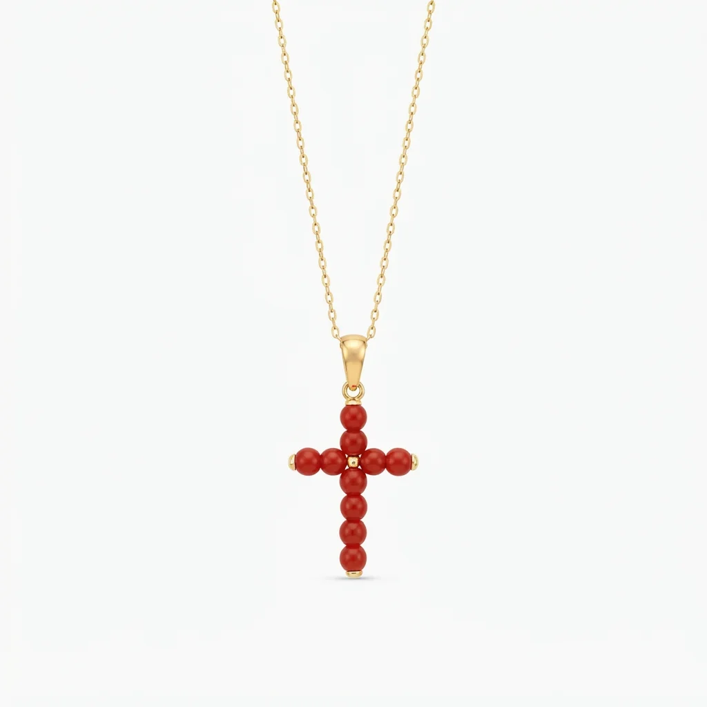Collar Cruz Coral Natural Oro 18K