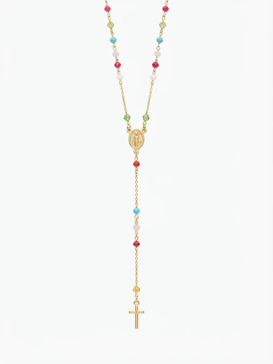 Rosario Multicolor Plata Chapada Oro 18K