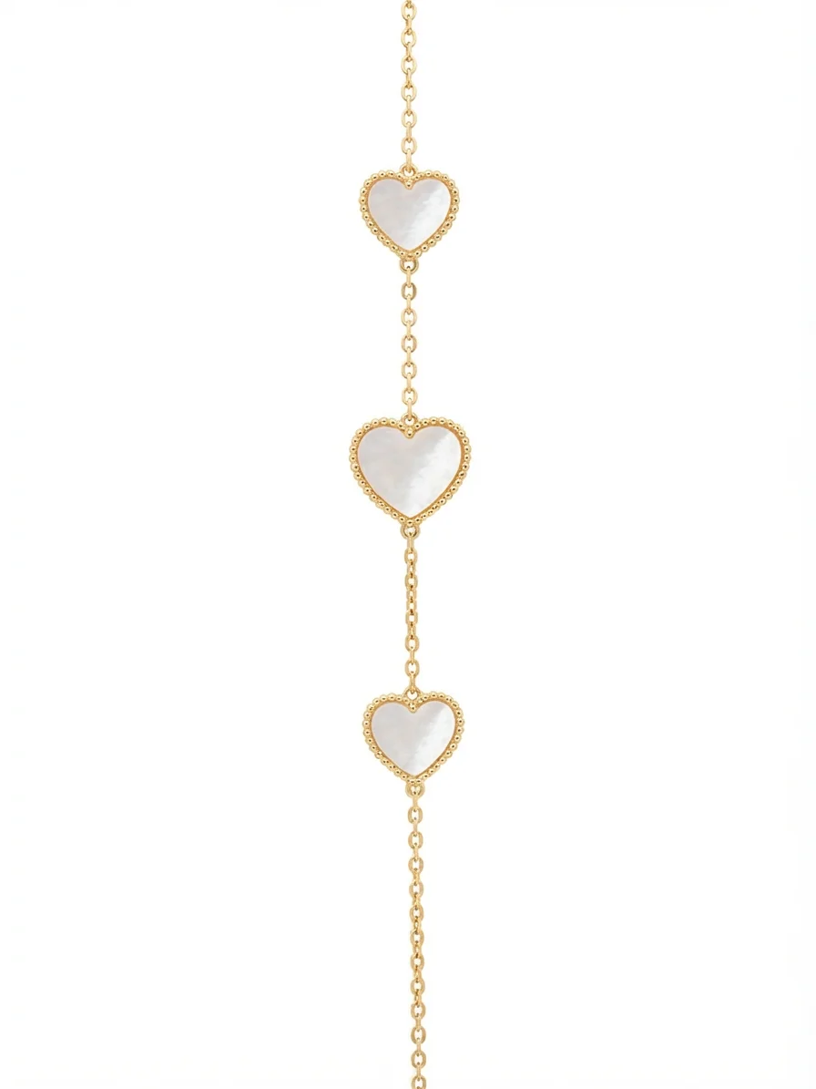 Pulsera Plata Chapada Oro 18K Corazones