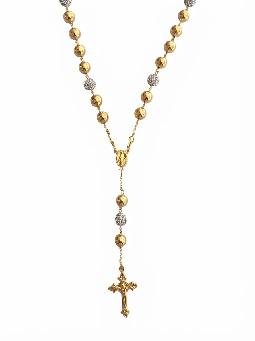 Rosario Plata Chapada en oro 18K y Cristal