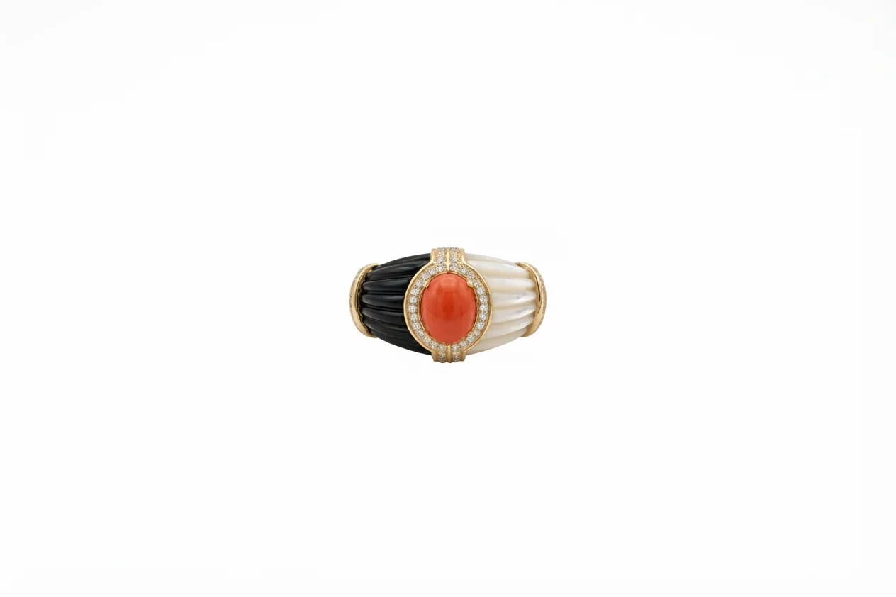 Anillo Coral Bicolor Acero Chapado en Oro 18K