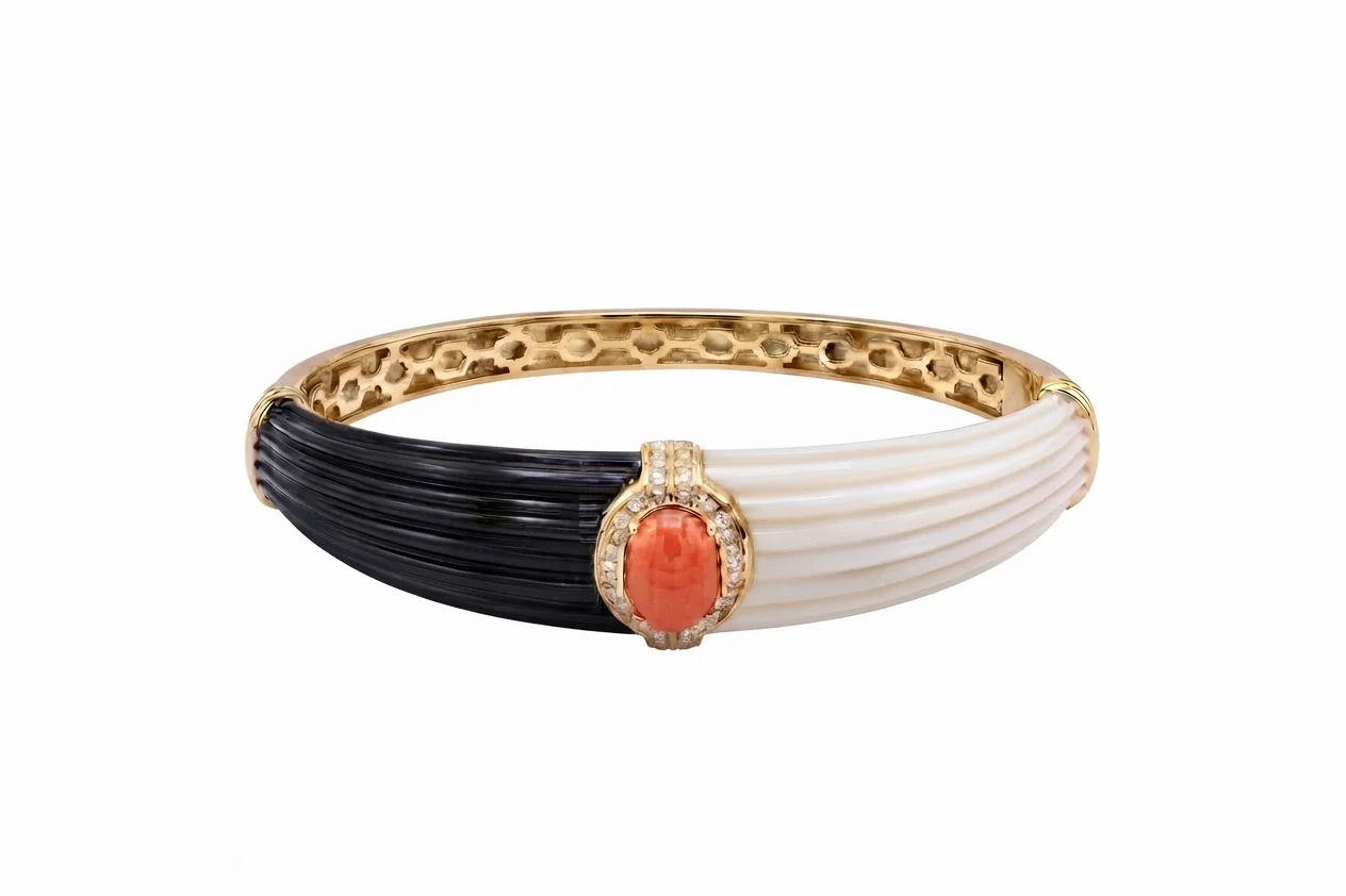 Pulsera Bicolor Coral Acero Chapado Oro 18K