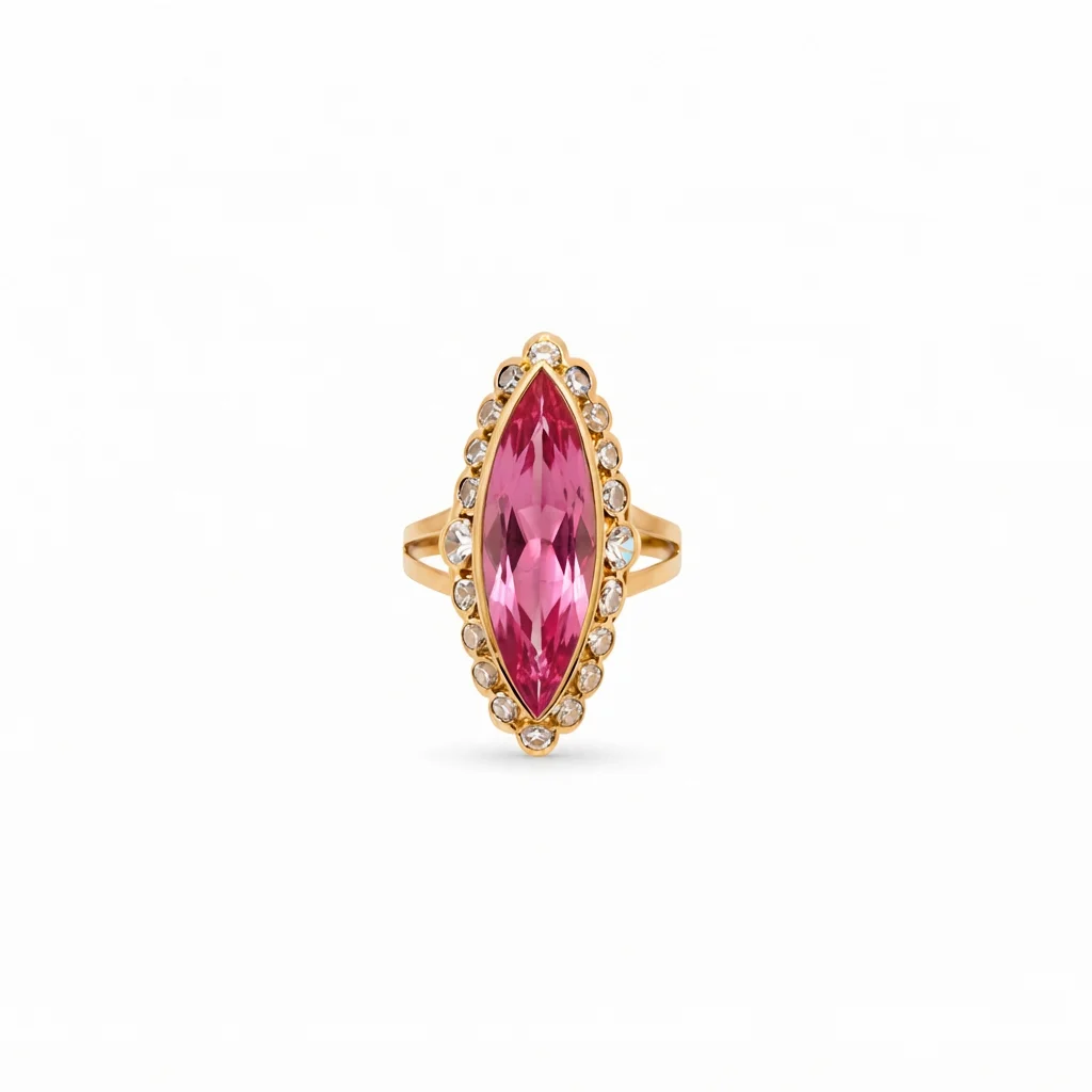 Anillo Lanzadera Oro 18K Piedra Rosa